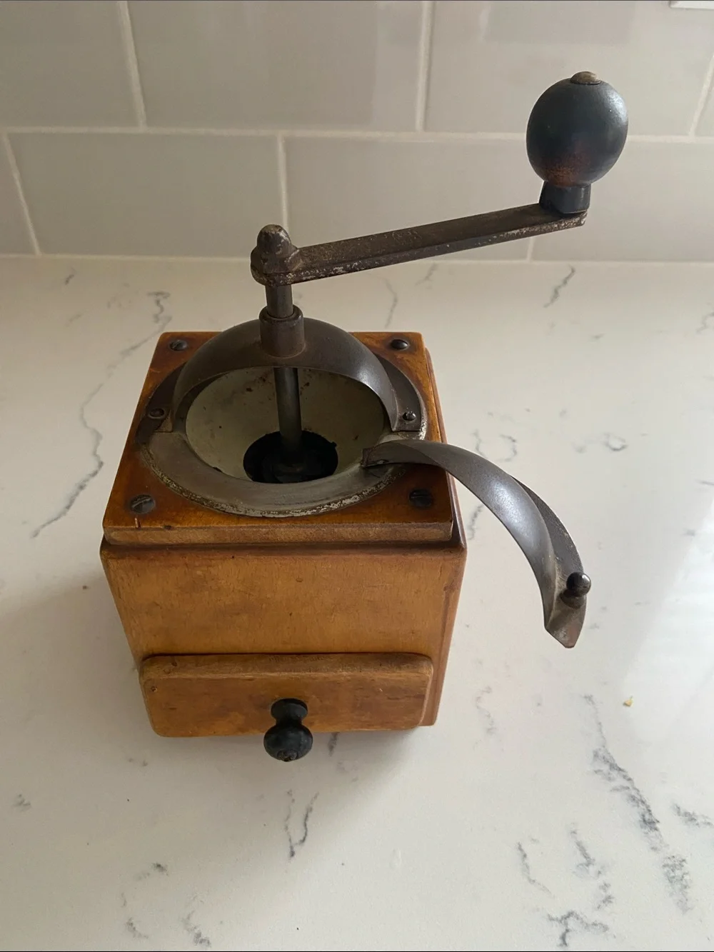 Vintage Antique Wood Hand Crank Coffee Grinder Box Mill